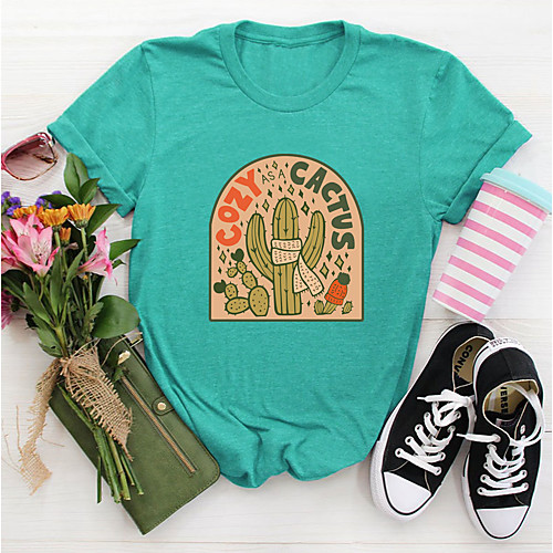 

Women's T shirt Graphic Letter Print Round Neck Tops Basic Basic Top Black Blue Blushing Pink