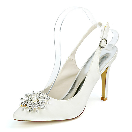 

Women's Wedding Shoes Stiletto Heel Pointed Toe Satin Rhinestone Pearl Solid Colored White Black Champagne