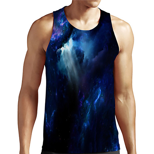 

Men's Unisex Tank Top Undershirt 3D Print Galaxy Graphic Prints Plus Size Print Sleeveless Casual Tops Basic Designer Big and Tall Blue