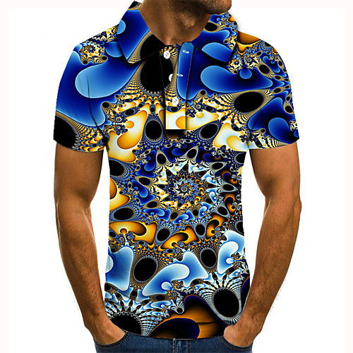 

Men's Golf Shirt Tennis Shirt 3D Print 3D Graphic Prints Button-Down Short Sleeve Street Tops Casual Fashion Cool Blue / Sports