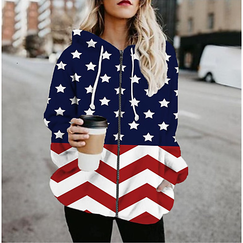 

Women's Jacket Daily Fall Spring Regular Coat Regular Fit Casual Jacket Long Sleeve Print Print Blue / Holiday