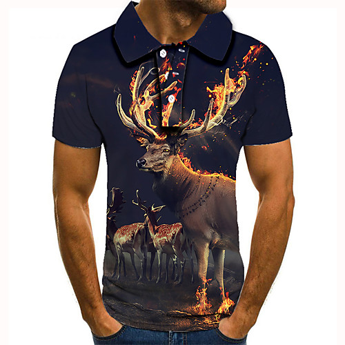

Men's Golf Shirt Tennis Shirt 3D Print Graphic Prints Elk Animal Button-Down Short Sleeve Street Tops Casual Fashion Cool Black / Sports