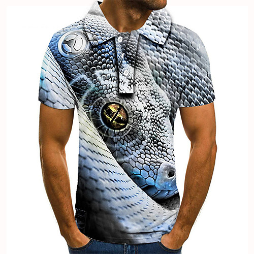 

Men's Golf Shirt 3D Print Graphic Prints Snake Animal Button-Down Short Sleeve Street Tops Casual Fashion Cool Gray / Sports