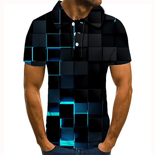 

Men's Golf Shirt Tennis Shirt 3D Print 3D Graphic Prints Button-Down Short Sleeve Street Tops Casual Fashion Cool Blue / Sports