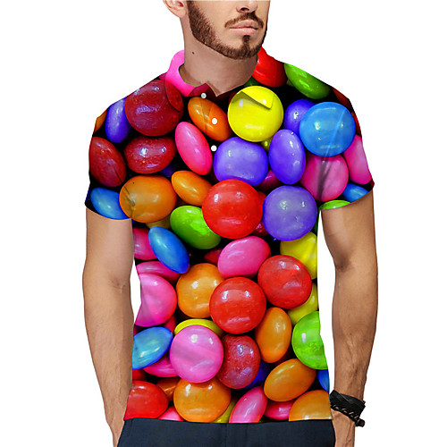 

Men's Golf Shirt Tennis Shirt 3D Print Rainbow Graphic Prints Button-Down Print Short Sleeve Daily Tops Casual Designer Big and Tall Rainbow / Summer