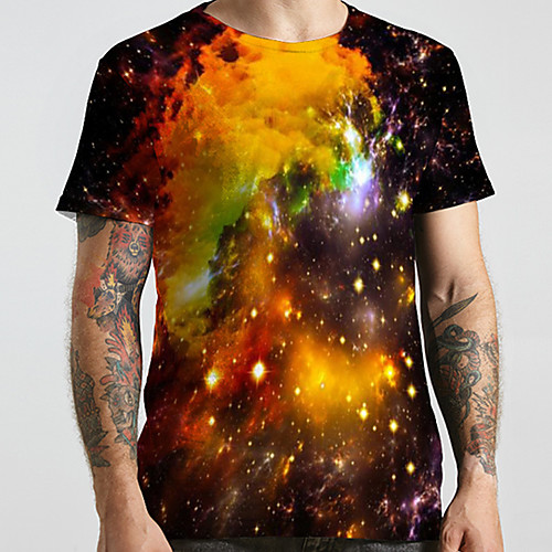 

Men's Unisex Tee T shirt 3D Print Galaxy Graphic Prints Plus Size Print Short Sleeve Casual Tops Basic Designer Big and Tall Yellow