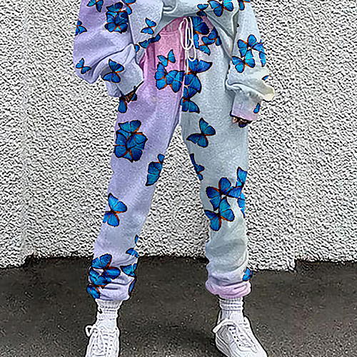 

Women's Basic Soft Comfort Going out Gym Sweatpants Pants Butterfly Gradient Full Length Elastic Drawstring Design Print Blushing Pink
