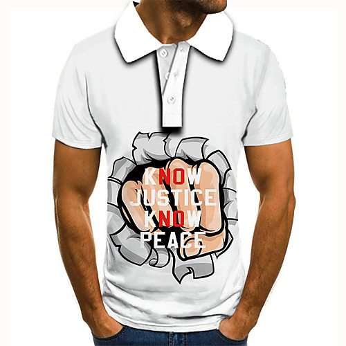 

Men's Golf Shirt 3D Print Hand Letter Button-Down Short Sleeve Street Tops Casual Fashion Cool White / Sports