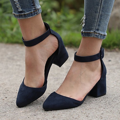 

Women's Heels Cuban Heel Pointed Toe PU Solid Colored Leopard Black Dark Blue Gray