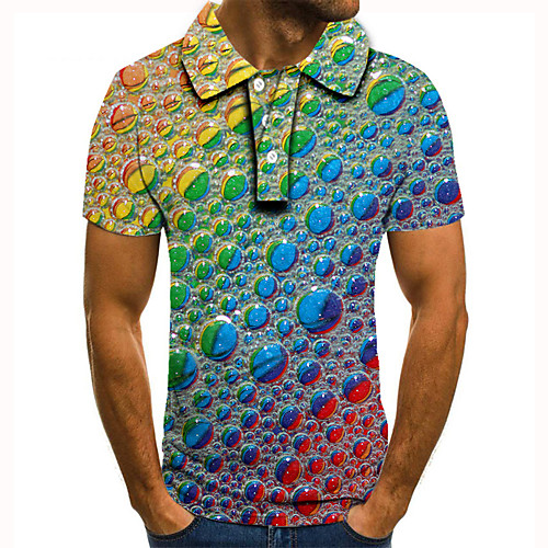 

Men's Golf Shirt Tennis Shirt 3D Print 3D Graphic Prints Button-Down Short Sleeve Street Tops Casual Fashion Cool Rainbow / Sports