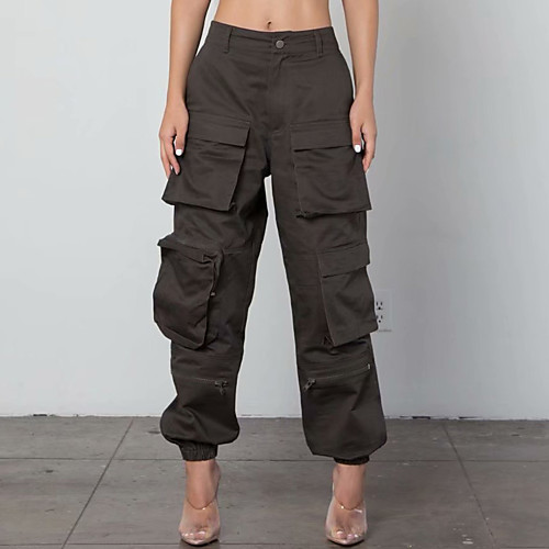 

Women's Casual / Sporty Chino Comfort Casual Weekend Tactical Cargo Pants Camouflage Plain Full Length Zipper Pocket Camouflage Army Green Black Brown