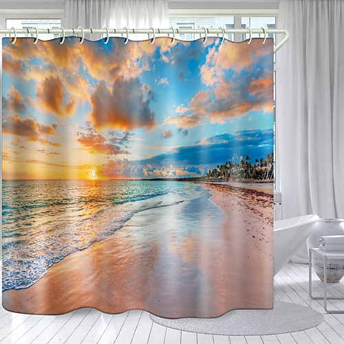 

Flame Beach Digital Printing Shower Curtain Shower Curtains Hooks Modern Polyester New Design 72 Inch
