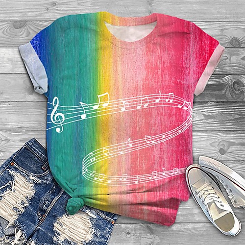 

Women's Plus Size Tops T shirt Rainbow Graphic Print Short Sleeve Crewneck Basic Rainbow Big Size XL XXL 3XL 4XL 5XL / Holiday