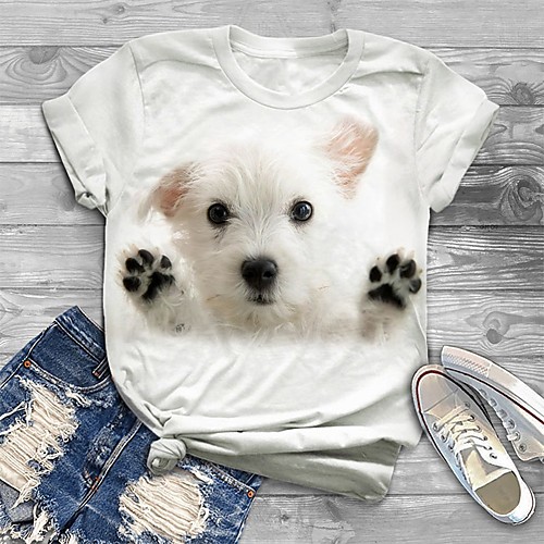 

Women's Plus Size Tops T shirt Dog Graphic Animal Print Short Sleeve Crewneck Basic White Big Size XL XXL 3XL 4XL 5XL / Holiday