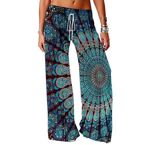 

Women's Basic Soft Comfort Loose Daily Home Culottes Wide Leg Chinos Pants Geometric Pattern Paisley Full Length Elastic Drawstring Design Print Red Yellow Wine Green Gray