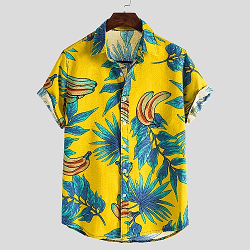 

Men's Shirt Other Prints Fruit Animal Print Short Sleeve Club Tops Tropical Beach Classic Collar Yellow