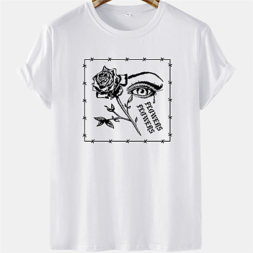 

Men's Unisex Tee T shirt Hot Stamping Eye Rose Letter Plus Size Short Sleeve Casual Tops 100% Cotton Basic Designer Big and Tall White Yellow Khaki
