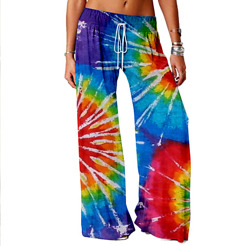 

Women's Basic Soft Comfort Daily Home Chinos Pants Tie Dye Full Length Elastic Drawstring Design Print Blue