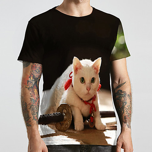 

Men's Unisex Tee T shirt 3D Print Cat Graphic Prints Animal Plus Size Print Short Sleeve Casual Tops Fashion Designer Big and Tall Black