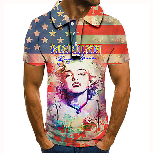 

Men's Golf Shirt Tennis Shirt 3D Print Human American Flag Button-Down Short Sleeve Street Tops Casual Fashion Cool Red / Sports