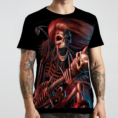 

Men's Unisex Tee T shirt 3D Print Graphic Prints Skull Plus Size Print Short Sleeve Casual Tops Fashion Designer Big and Tall Black