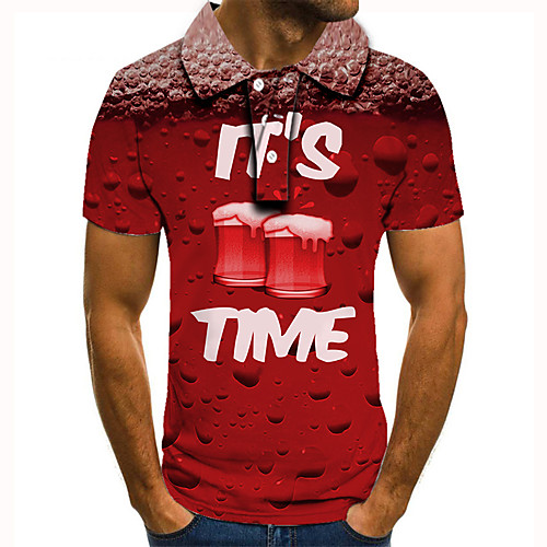 

Men's Golf Shirt Tennis Shirt 3D Print Graphic Prints Beer Letter Button-Down Short Sleeve Street Tops Casual Fashion Cool Red / Sports