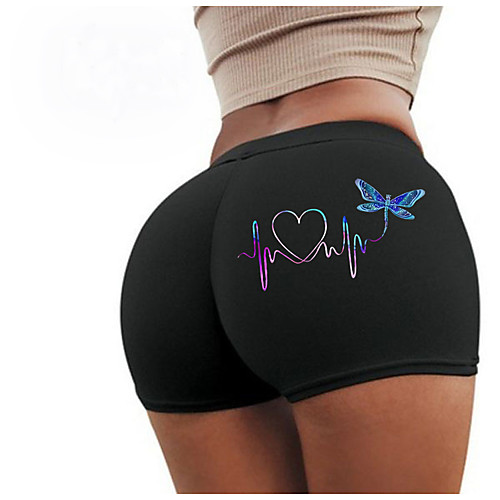 

Women's Colorful Fashion Comfort Skinny Holiday Beach Leggings Hot Pants Pants Heart Graphic Prints Short Sporty Elastic Waist Print White Black