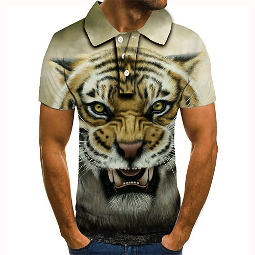 

Men's Golf Shirt Tennis Shirt 3D Print Tiger Animal Button-Down Short Sleeve Street Tops Casual Fashion Cool Yellow / Sports