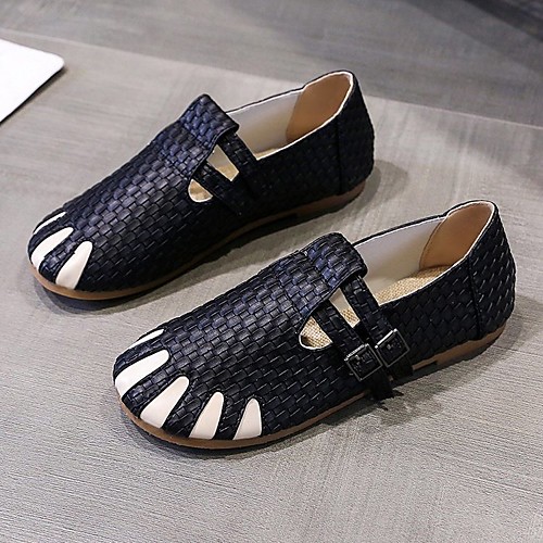 

Women's Sandals Comfort Shoes Flat Heel Round Toe PU Solid Colored Black Beige
