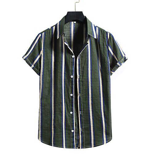 

Men's Shirt Other Prints Striped Print Short Sleeve Casual Tops Hawaiian Button Down Collar Blue Khaki Dark Green