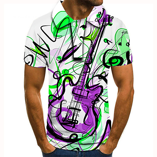 

Men's Golf Shirt Tennis Shirt 3D Print Graphic Prints Guitar Button-Down Short Sleeve Street Tops Casual Fashion Cool Green / Sports