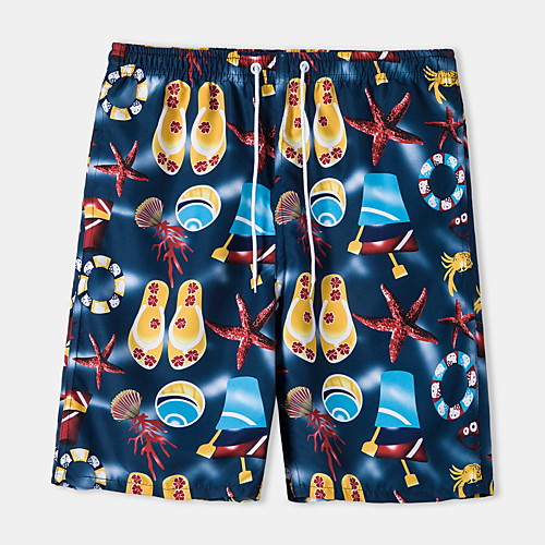 

Men's Basic Hawaiian Sports Daily Holiday Chinos Pants Graphic Knee Length Drawstring Navy Blue