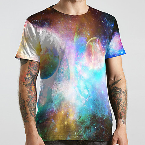 

Men's Unisex Tee T shirt 3D Print Galaxy Graphic Prints Plus Size Print Short Sleeve Casual Tops Basic Designer Big and Tall Blue