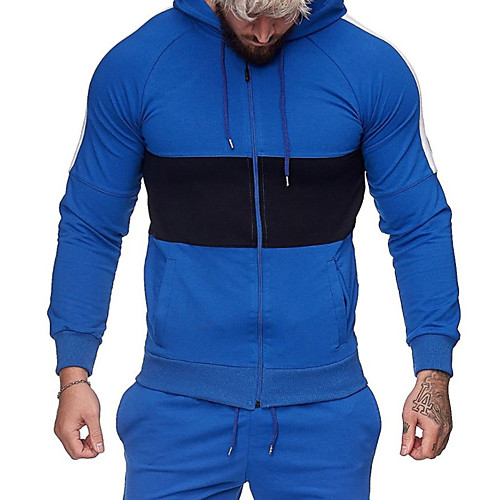 

Men's Full Zip Hoodie Color Block Zipper Pocket Patchwork Hooded Daily Fitness Sportswear Basic Hoodies Sweatshirts Long Sleeve Wine Red Blue Green