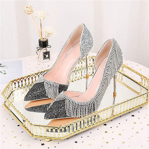 

Women's Heels Stiletto Heel Pointed Toe PU Synthetics Sparkling Glitter Sequin Tassel Polka Dot Silver / 3-4