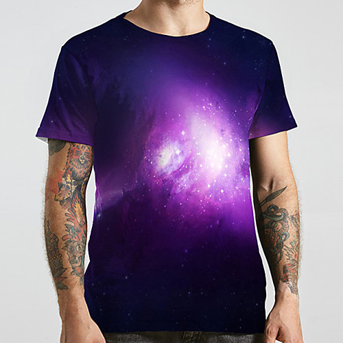 

Men's Unisex Tee T shirt 3D Print Galaxy Graphic Prints Plus Size Print Short Sleeve Casual Tops Basic Designer Big and Tall Purple