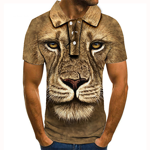 

Men's Golf Shirt 3D Print Graphic Prints Lion Animal Button-Down Short Sleeve Street Tops Casual Fashion Cool Brown / Sports