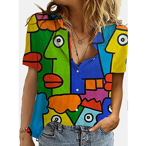 

Women's Blouse Shirt Graphic Button Print Shirt Collar Basic Streetwear Tops Purple Green