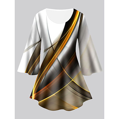 

Women's Plus Size Tops Tunic Graphic Print 3/4 Length Sleeve Crewneck Basic Yellow Big Size XL XXL 3XL 4XL 5XL / Holiday