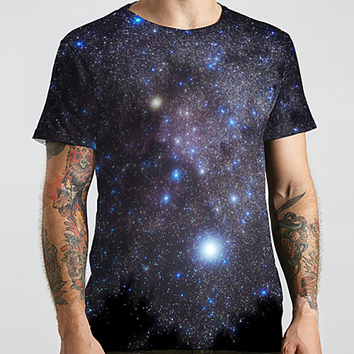 

Men's Unisex Tee T shirt 3D Print Galaxy Graphic Prints Plus Size Print Short Sleeve Casual Tops Basic Designer Big and Tall Blue