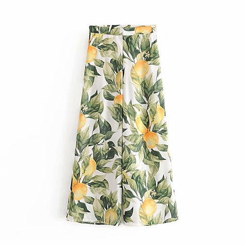 

Women's Casual / Sporty Streetwear Comfort Casual Daily Wide Leg Pants Plants Graphic Prints Full Length Elastic Waist Print Green
