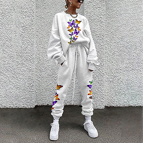 

Women's Streetwear Cinched Print Going out Casual / Daily Two Piece Set Sweatshirt Tracksuit Pant Loungewear Jogger Pants Drawstring Print Tops