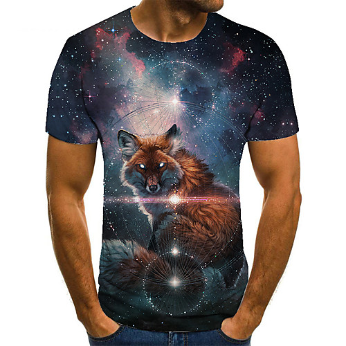 

Men's Unisex Tee T shirt 3D Print Graphic Prints Fox Animal Plus Size Print Short Sleeve Casual Tops Basic Fashion Designer Big and Tall Blue