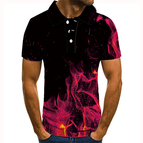 

Men's Golf Shirt Tennis Shirt 3D Print Graphic Prints Flame Button-Down Short Sleeve Street Tops Casual Fashion Cool Blushing Pink / Sports