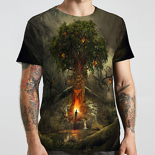 

Men's Unisex Tee T shirt 3D Print Graphic Prints Tree Plus Size Print Short Sleeve Casual Tops Basic Designer Big and Tall Green