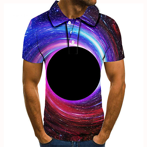

Men's Golf Shirt 3D Print Graphic Prints Interstellar Button-Down Short Sleeve Street Tops Casual Fashion Cool Blue / Sports
