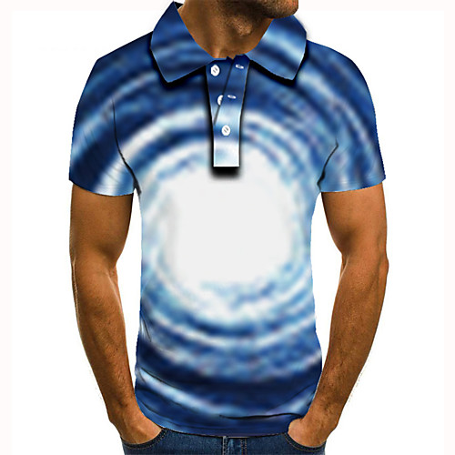 

Men's Golf Shirt 3D Print Optical Illusion Geometry Button-Down Short Sleeve Street Tops Casual Fashion Cool Blue / Sports