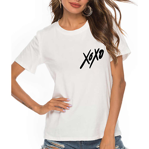 

Women's T shirt Heart Lips XOXO Print Round Neck Tops 100% Cotton Basic Basic Top White Black Red