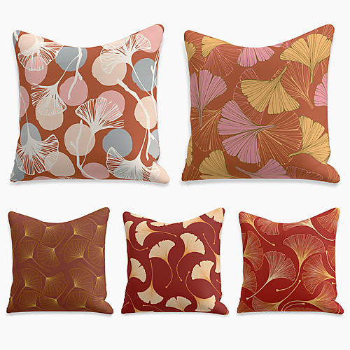 

Double Side Cushion Cover 5PC Faux Linen Soft Square Throw Pillow Cover Cushion Case Pillowcase for Sofa Bedroom 45 x 45 cm (18 x 18 Inch) Superior Quality Machine Washable Print Ginkgo Biloba