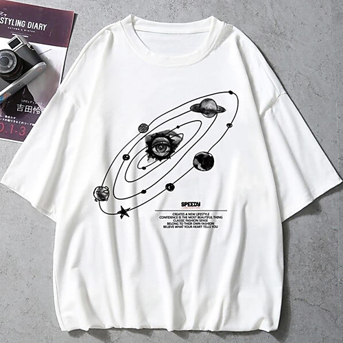 

Men's Unisex Tee T shirt Hot Stamping Graphic Prints Solar System Plus Size Print Short Sleeve Casual Tops 100% Cotton Basic Designer Big and Tall White